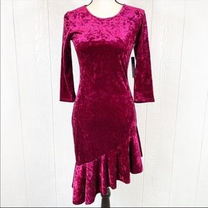 NEW Lulu's Velvet Long Sleeve Dress in Berry